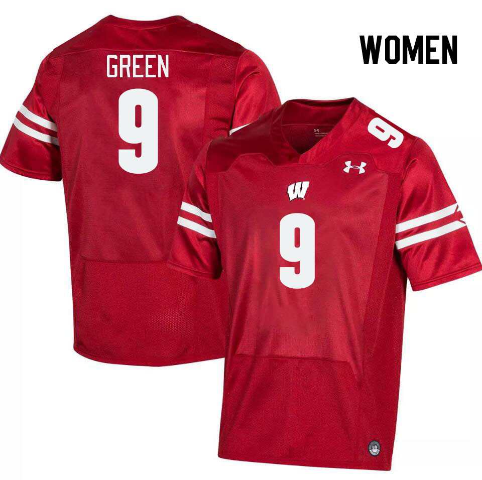 Women #9 Bryson Green Winsconsin Badgers College Football Jerseys Stitched Sale-Red - Click Image to Close